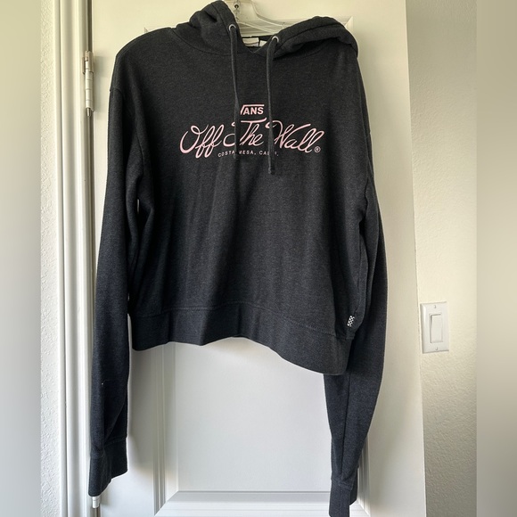 Vans Women's Dark Gray Hoodie with Pink Graphic - Picture 2 of 7